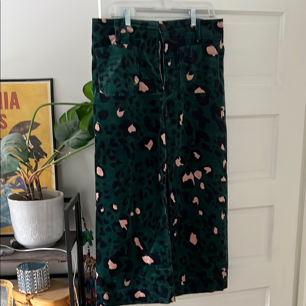 Anthropologie Green and Pink Animal Print cropped corduroy pants
